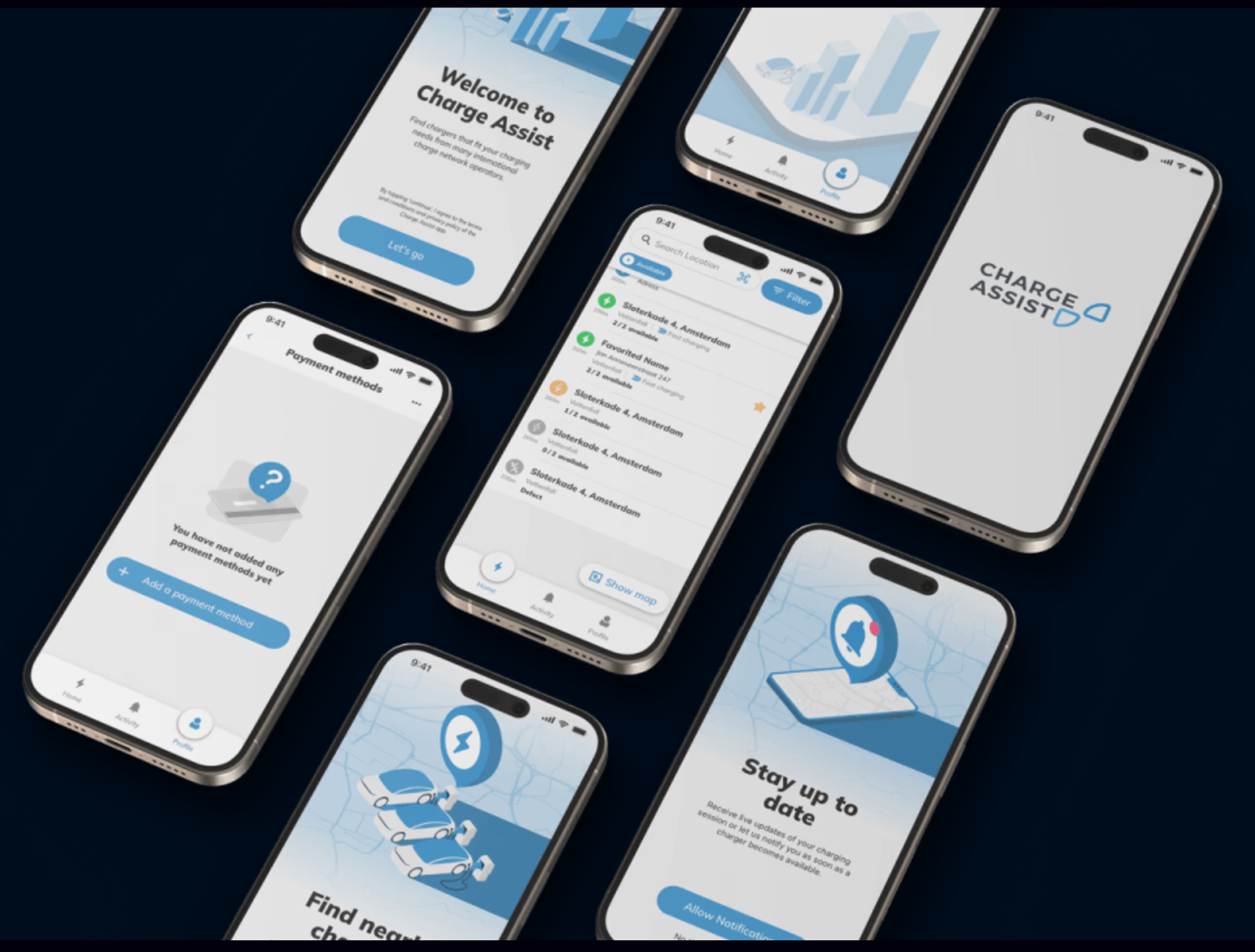 Charge Assist app screens