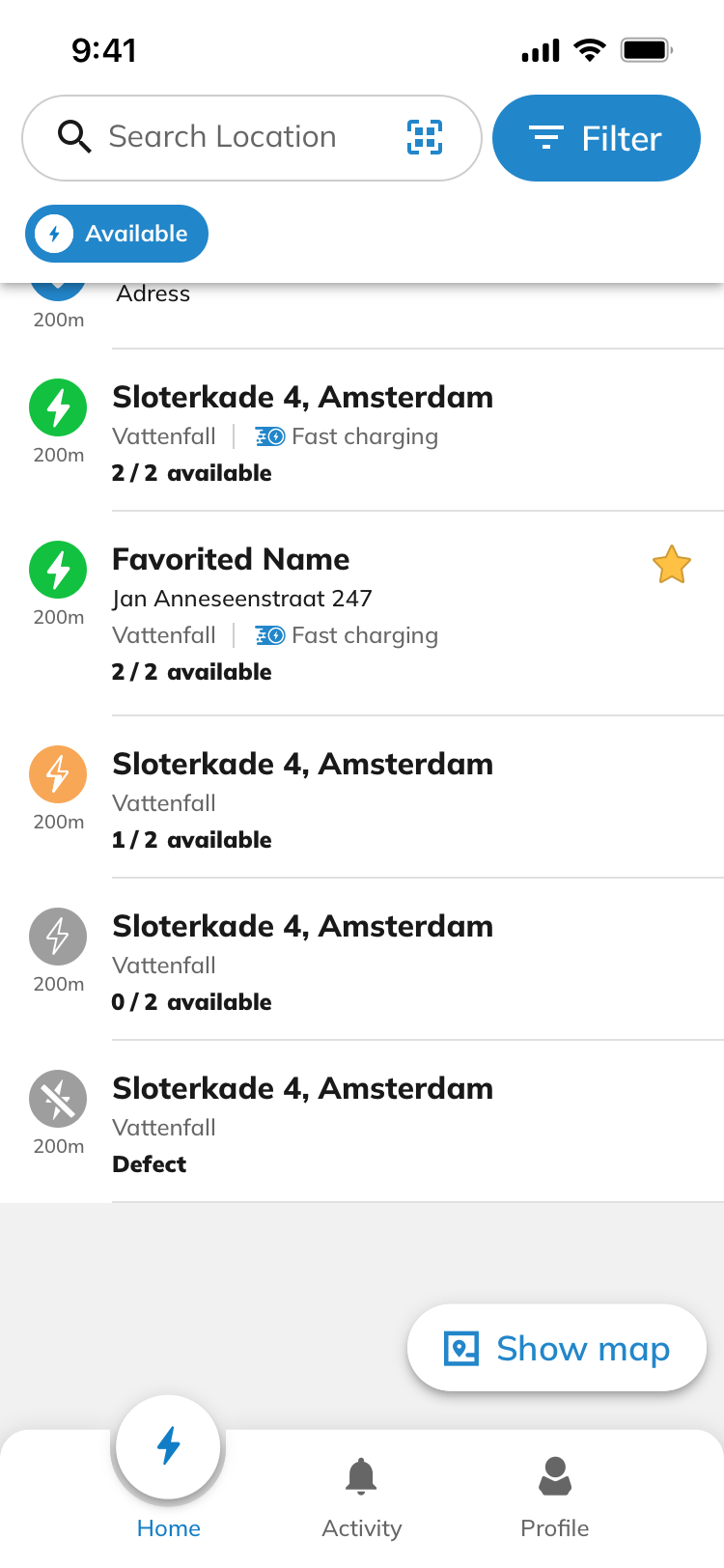 Station list with availability status