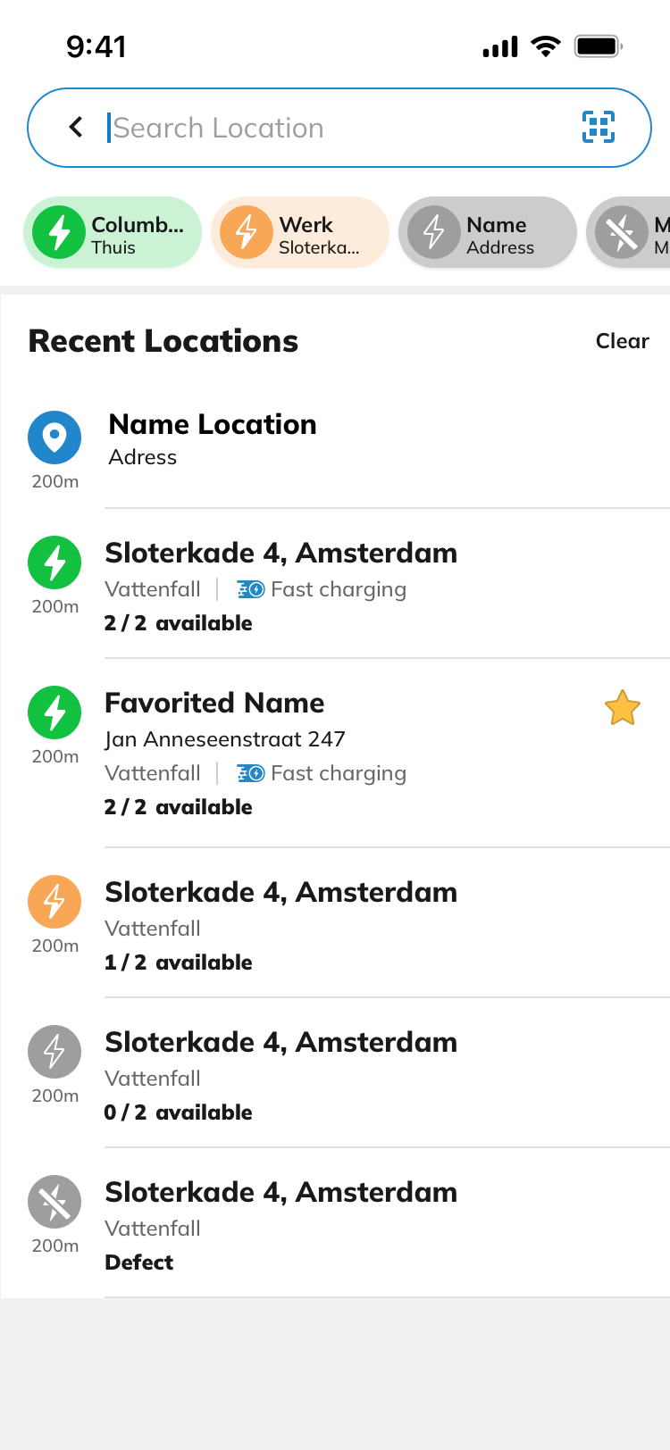 Search with recent locations and saved chips