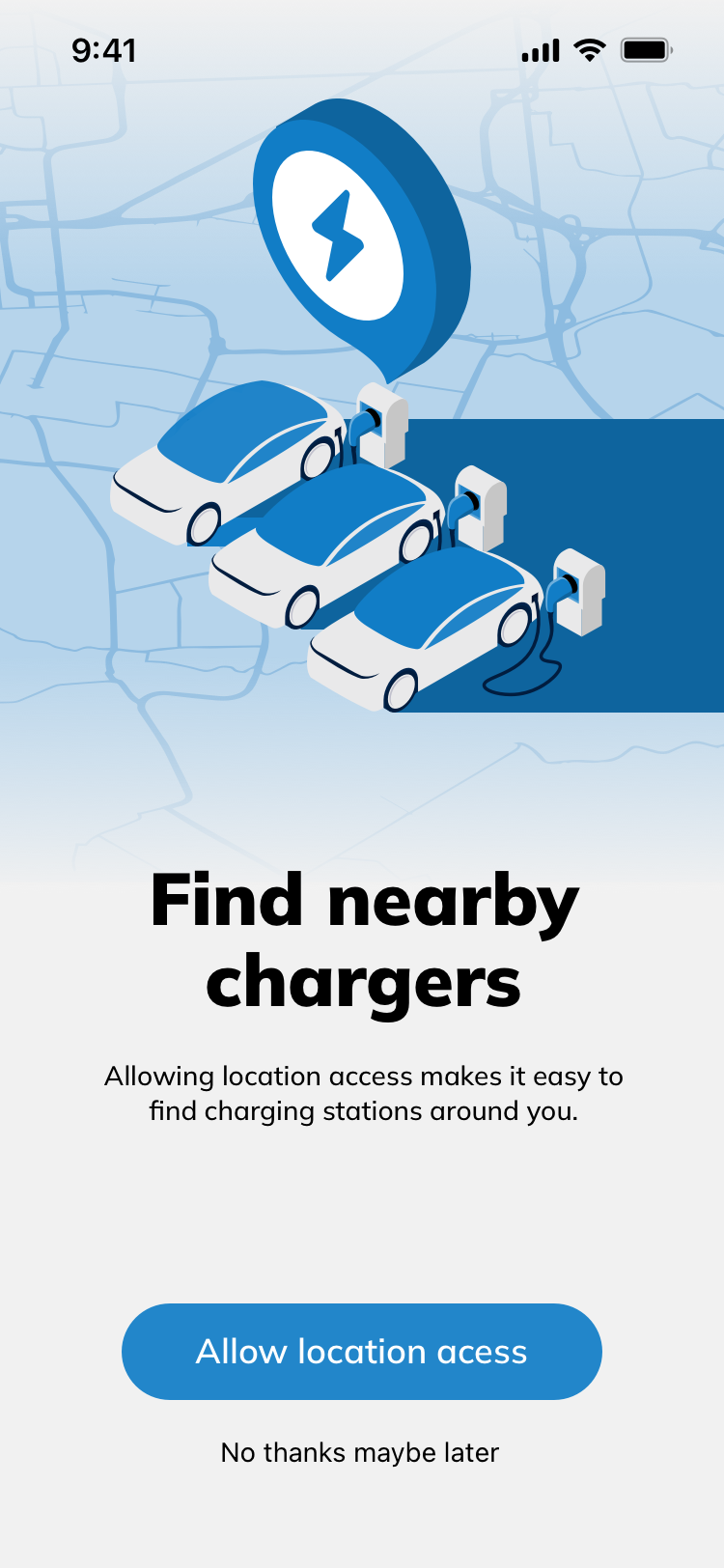 Find nearby chargers — location permission
